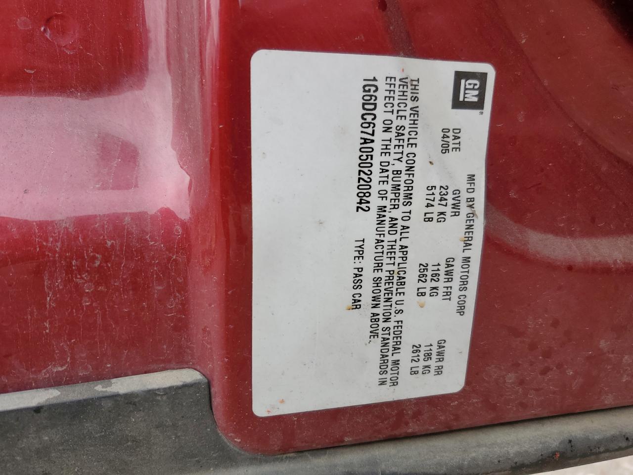 1g6dc67a050220842 1G6DC67A050220842 2005 Cadillac Sts