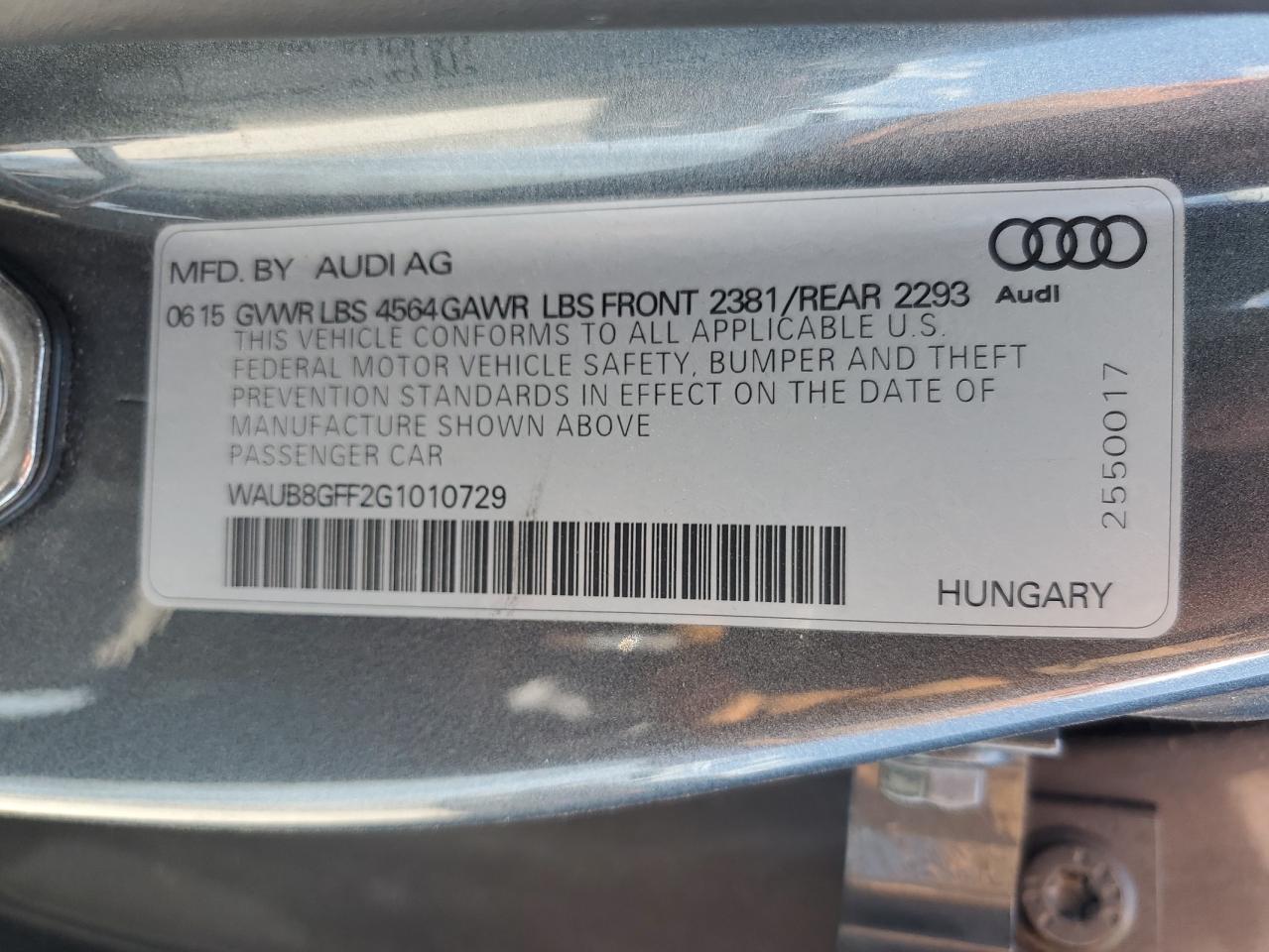 2016 Audi A3 Premium VIN: WAUB8GFF2G1010729 Lot: 64570475