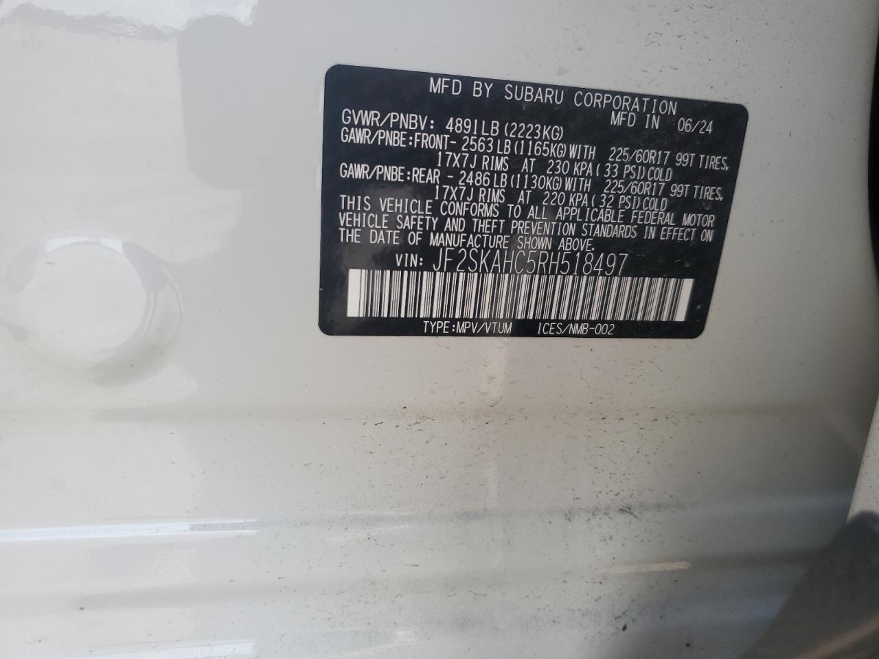 2024 Subaru Forester Wilderness VIN: JF2SKAHC5RH518497 Lot: 65224675