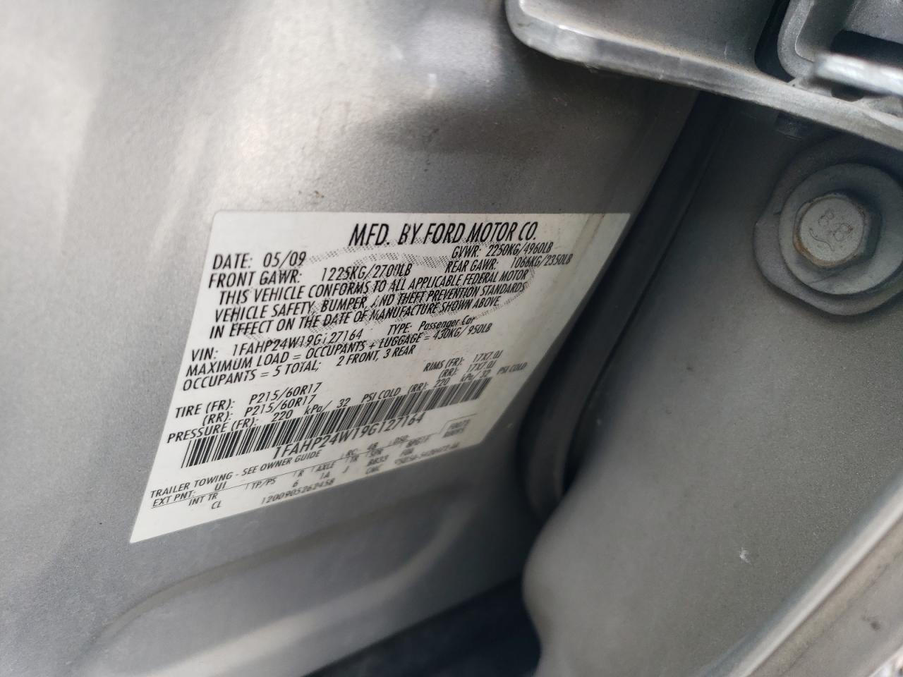 2009 Ford Taurus Sel VIN: 1FAHP24W19G127164 Lot: 63754755