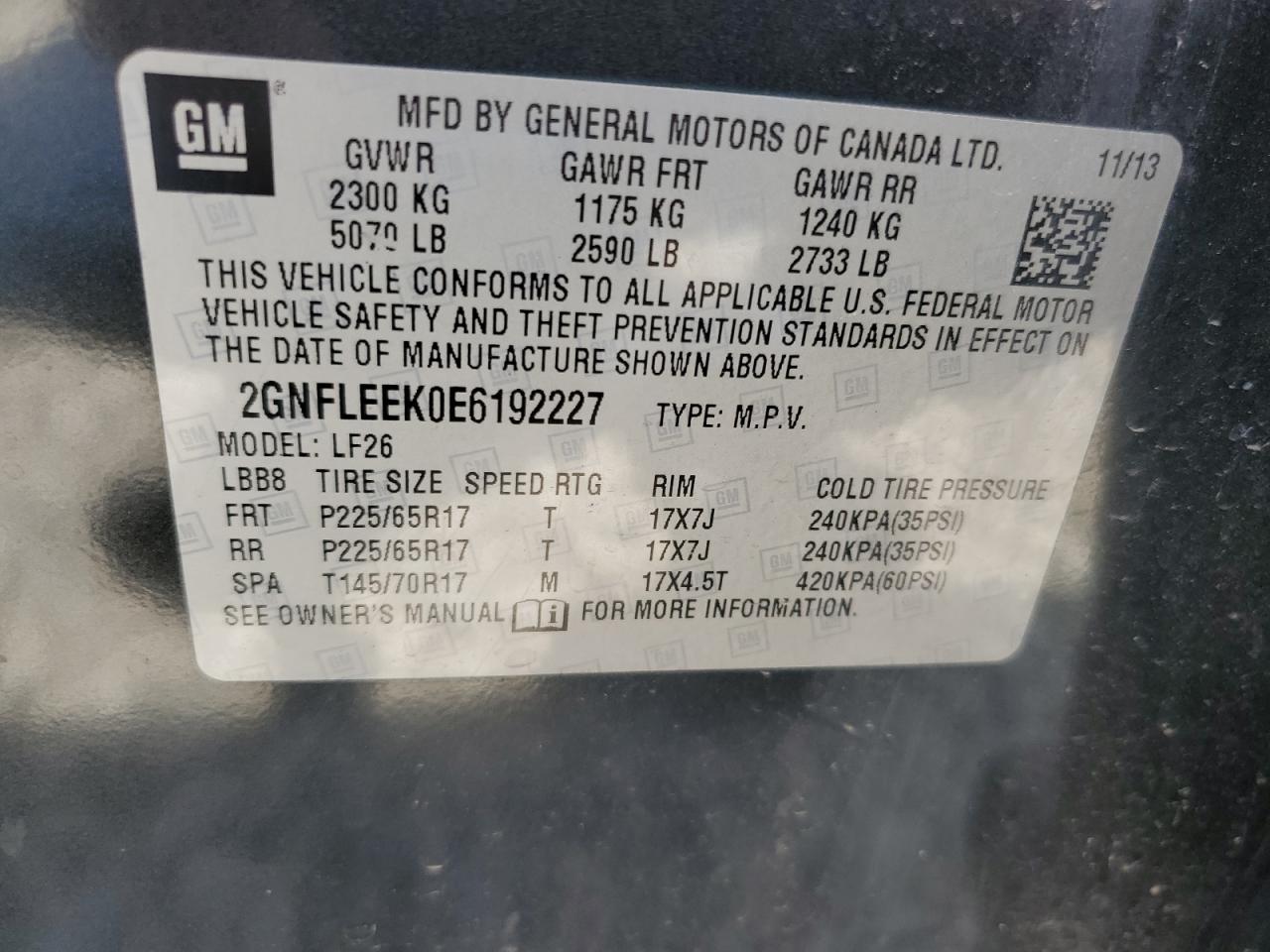 2014 Chevrolet Equinox Ls VIN: 2GNFLEEK0E6192227 Lot: 64812315