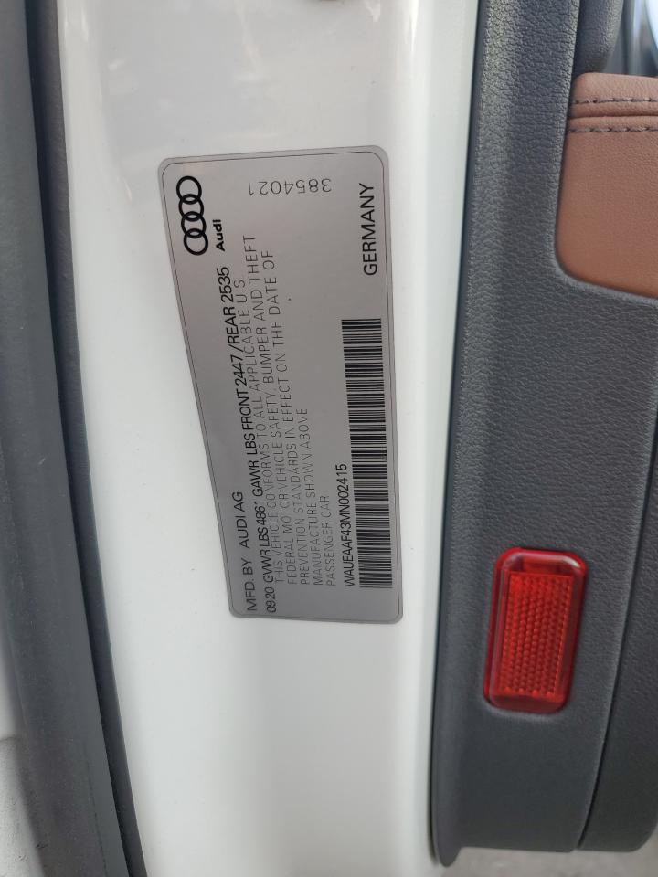 2021 Audi A4 Premium Plus 45 VIN: WAUEAAF43MN002415 Lot: 63220565