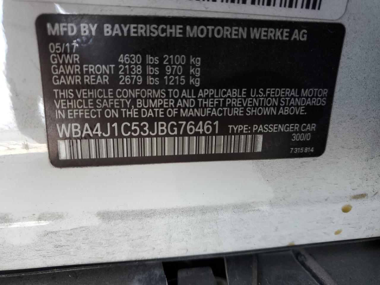 2018 BMW 430I Gran Coupe VIN: WBA4J1C53JBG76461 Lot: 62834635