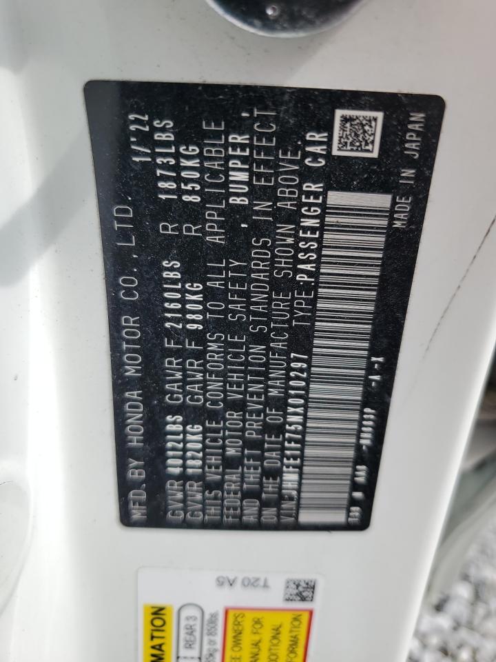 2022 Honda Civic Ex VIN: JHMFE1F75NX010297 Lot: 64834895