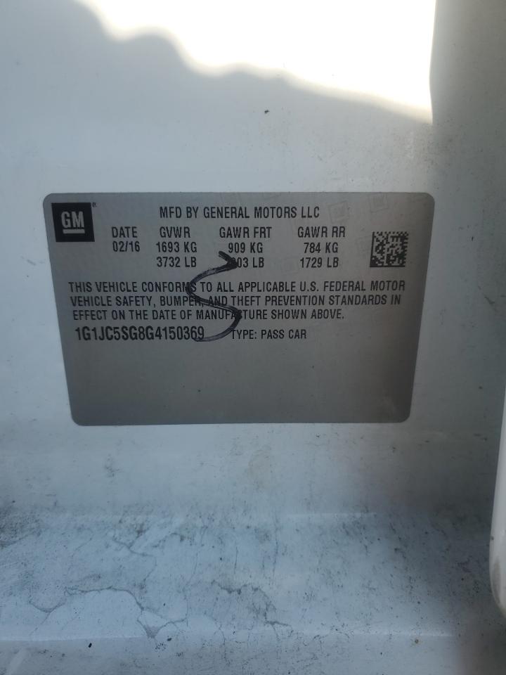 2016 Chevrolet Sonic Lt VIN: 1G1JC5SG8G4150369 Lot: 64326495