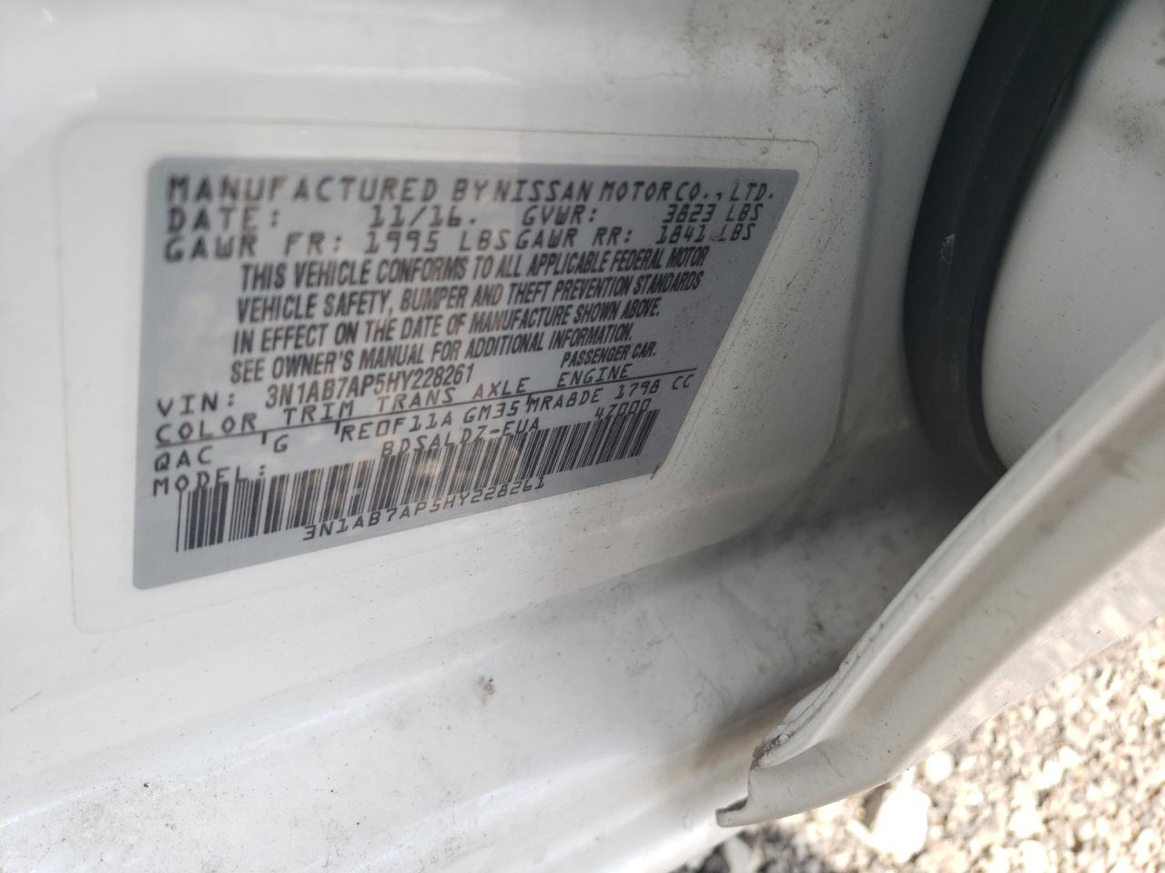 2017 Nissan Sentra S VIN: 3N1AB7AP5HY228261 Lot: 64133735