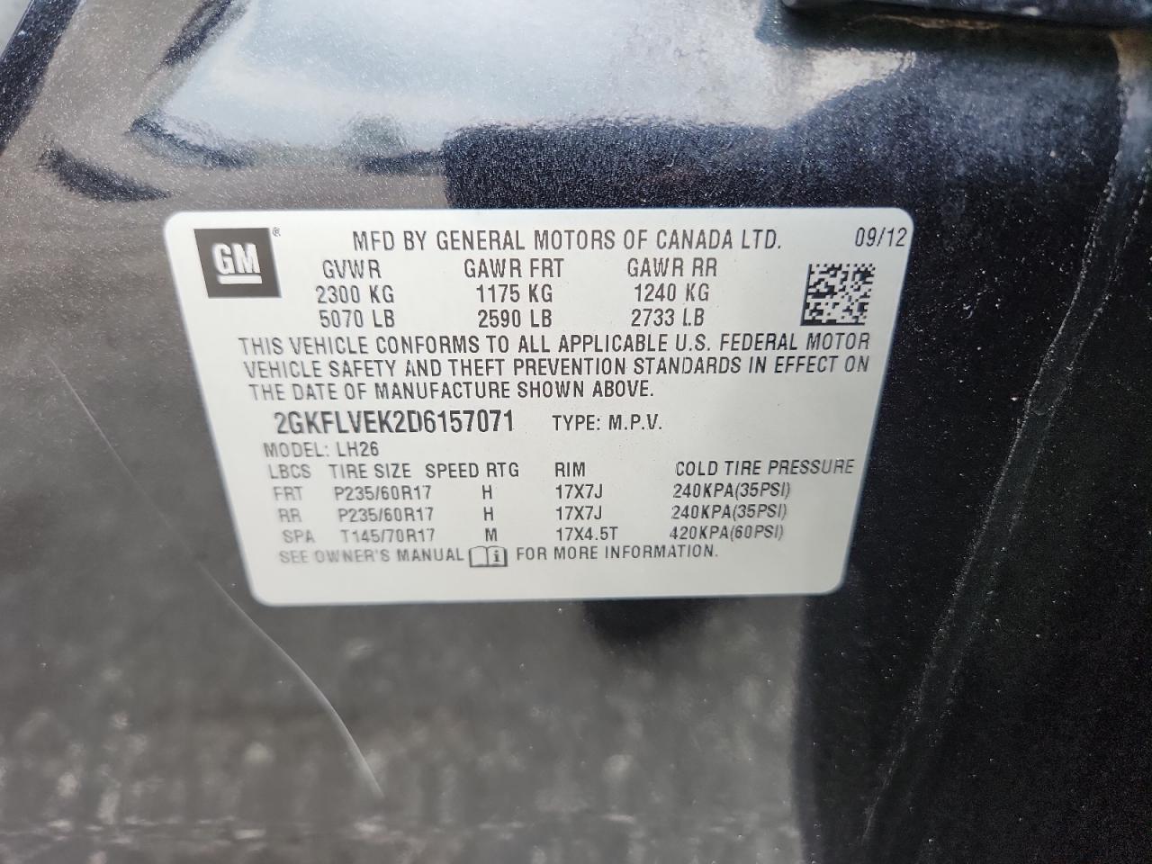2013 GMC Terrain Slt VIN: 2GKFLVEK2D6157071 Lot: 64308545