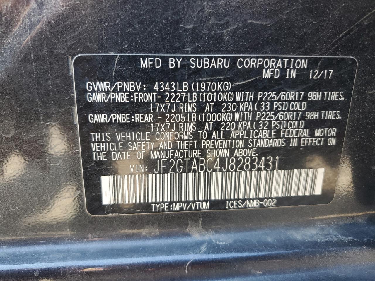 2018 Subaru Crosstrek Premium VIN: JF2GTABC4J8283431 Lot: 67178175