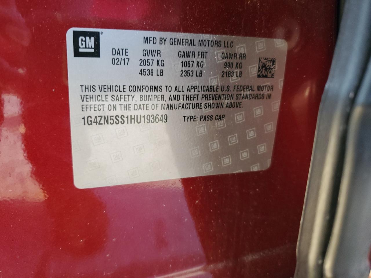 2017 Buick Lacrosse Preferred VIN: 1G4ZN5SS1HU193649 Lot: 65032445