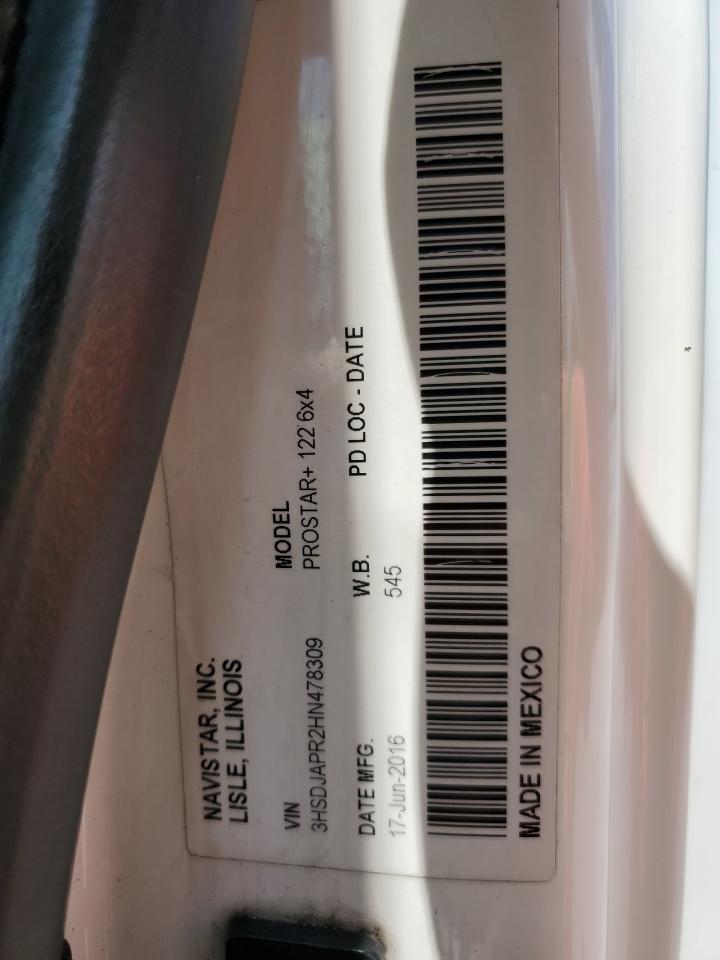 2017 International Prostar Semi Truck VIN: 3HSDJAPR2HN478309 Lot: 63625185