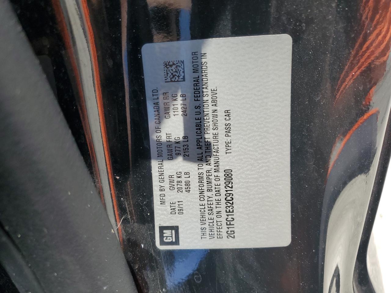 2012 Chevrolet Camaro Lt VIN: 2G1FC1E32C9129080 Lot: 65045545