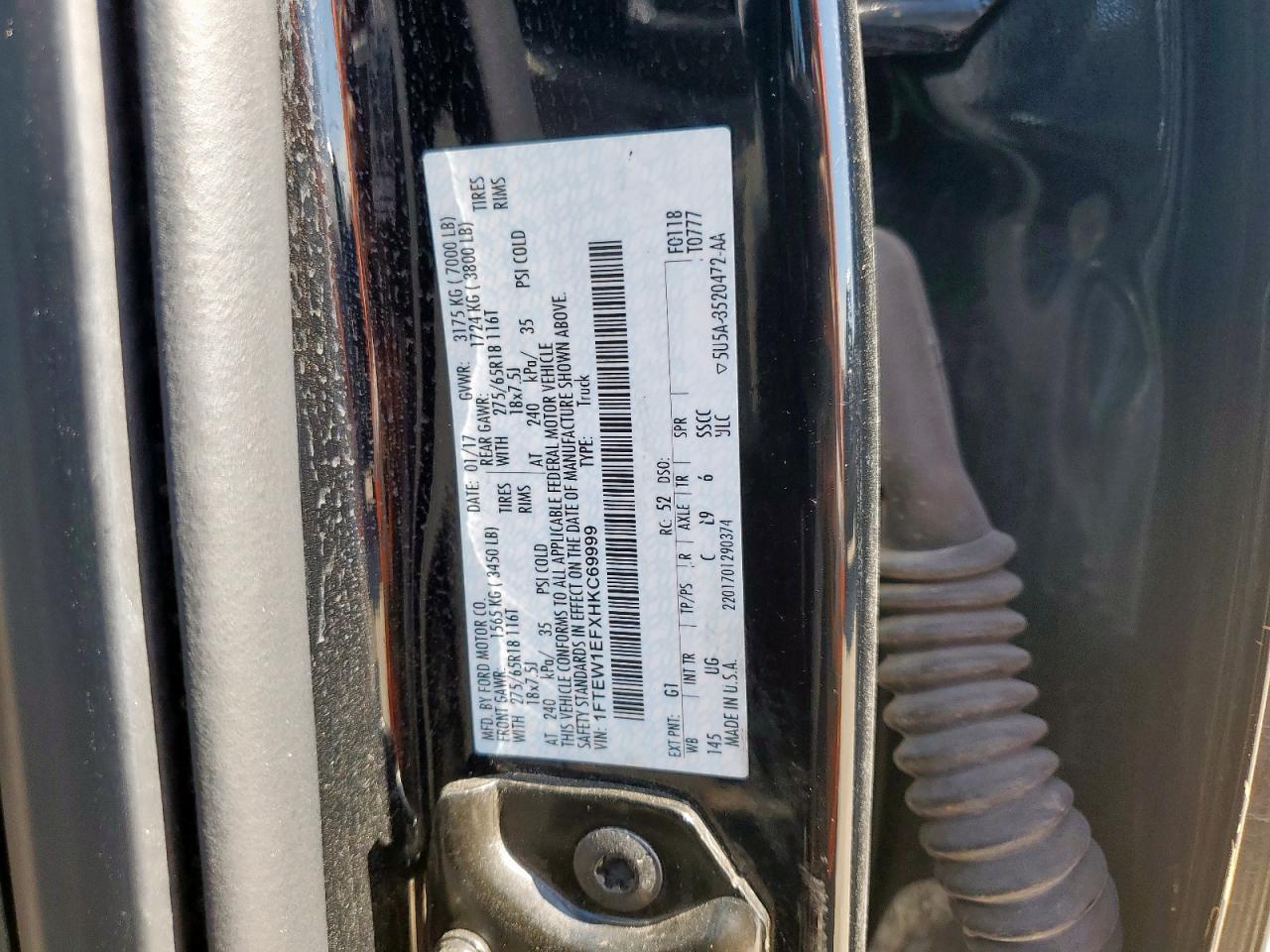 1ftew1efxhkc69999 1FTEW1EFXHKC69999 2017 Ford F150 Supercrew