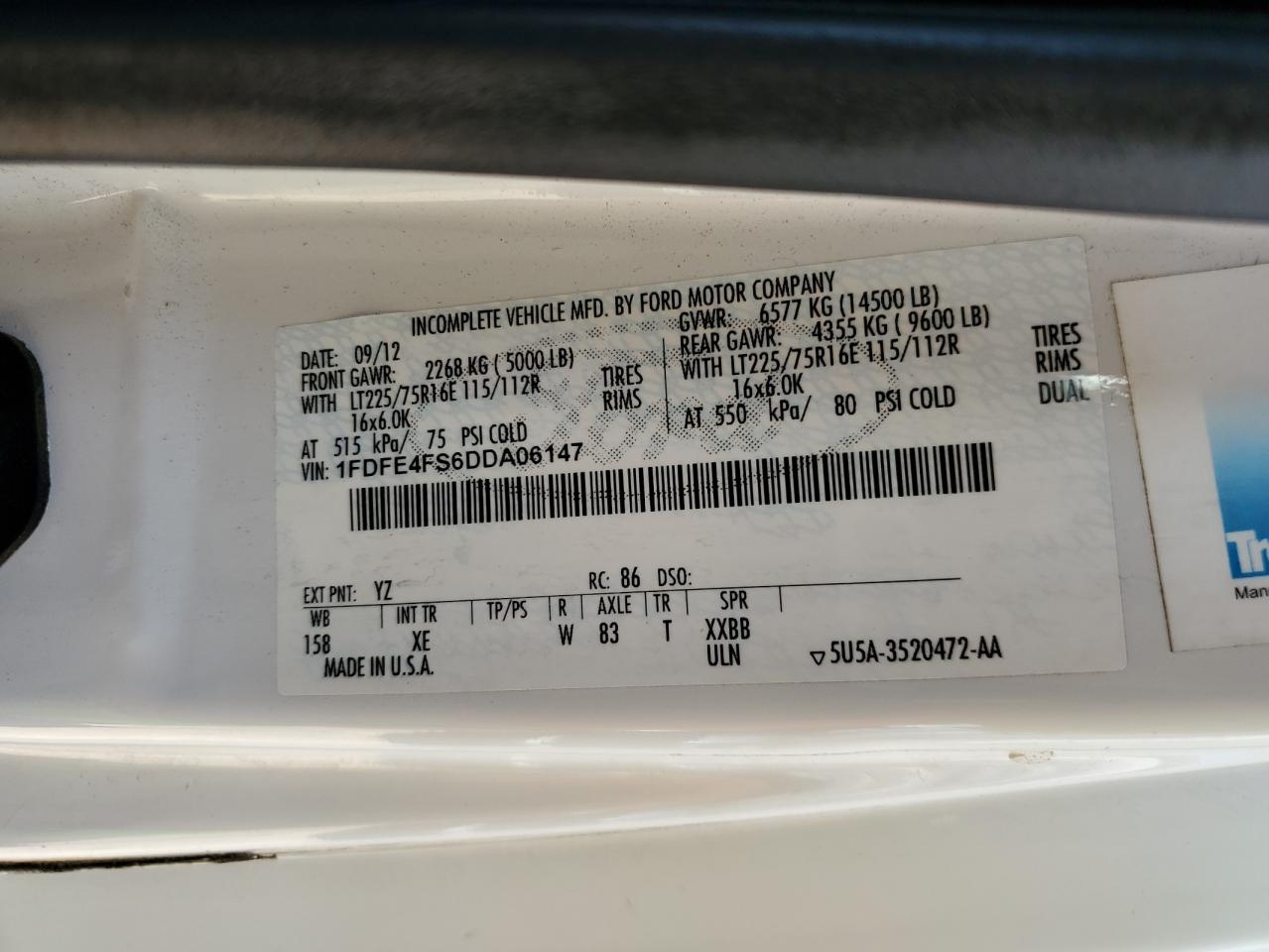 2013 Ford Econoline E450 Super Duty Cutaway Van VIN: 1FDFE4FS6DDA06147 Lot: 60086235