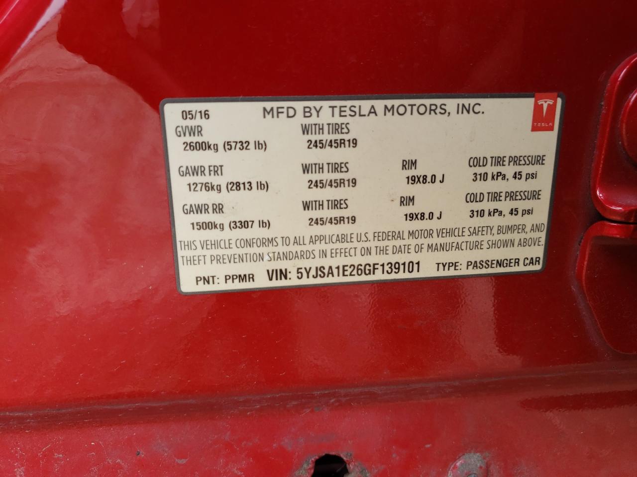 2016 Tesla Model S VIN: 5YJSA1E26GF139101 Lot: 64637605