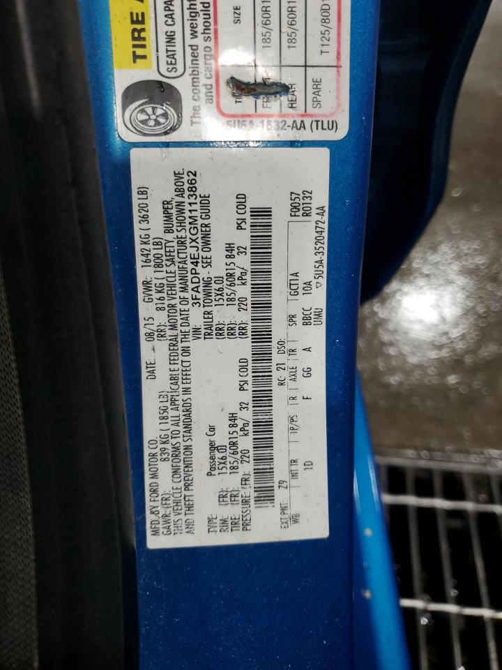 2016 Ford Fiesta Se VIN: 3FADP4EJXGM113862 Lot: 64944225