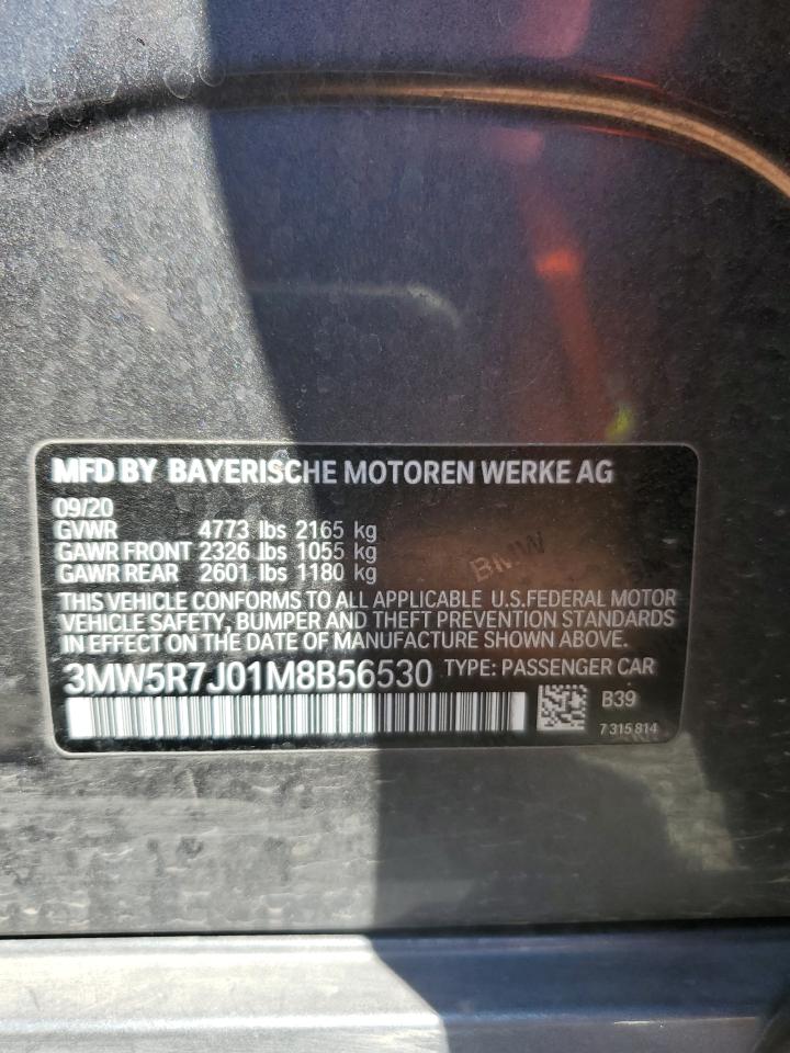 2021 BMW 330Xi VIN: 3MW5R7J01M8B56530 Lot: 64730495