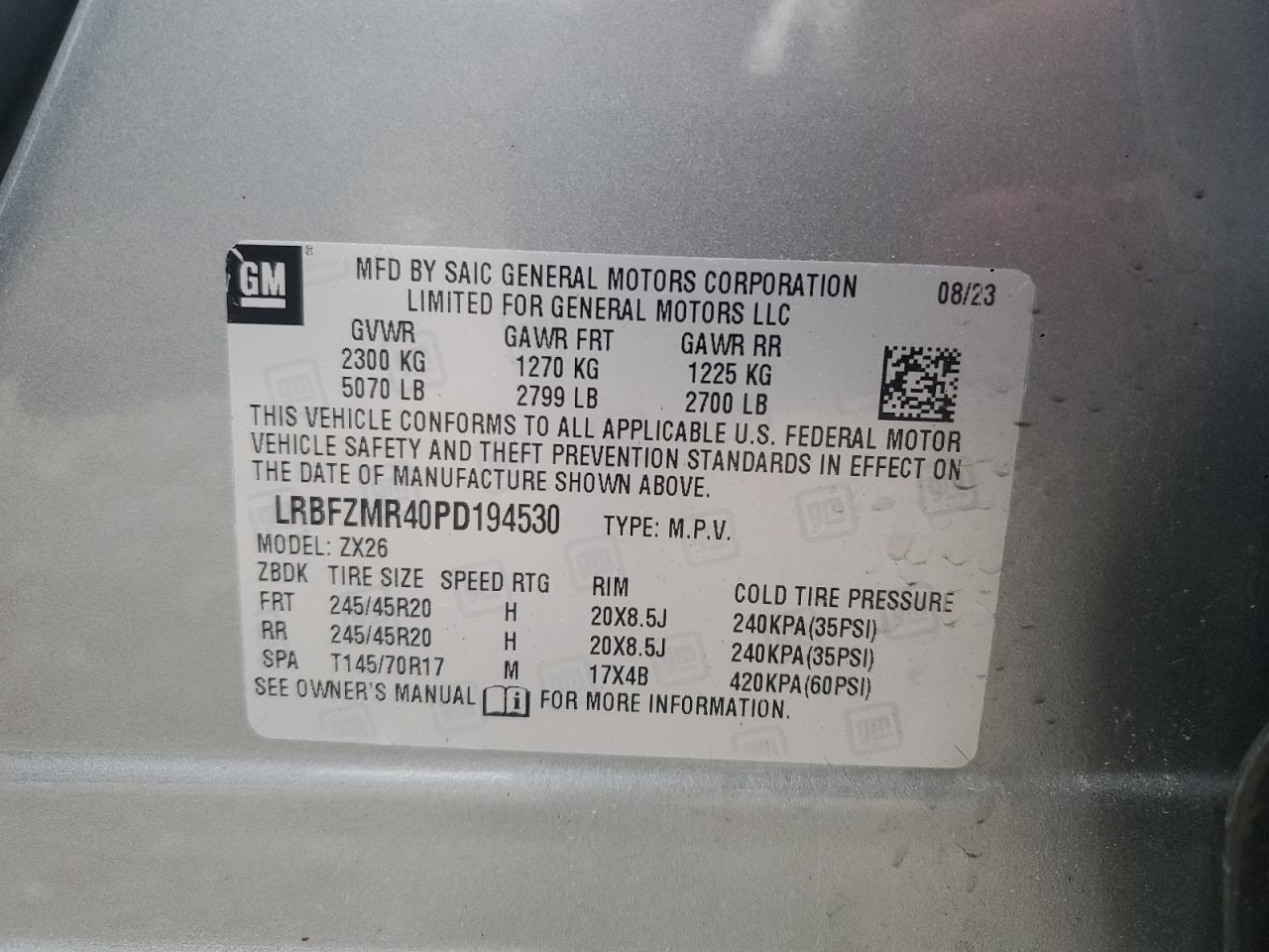 2023 Buick Envision Preferred VIN: LRBFZMR40PD194530 Lot: 64467085
