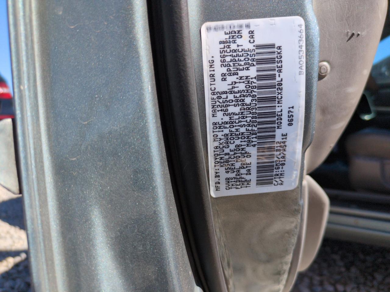 2003 Toyota Avalon Xl VIN: 4T1BF28B83U307871 Lot: 63696925