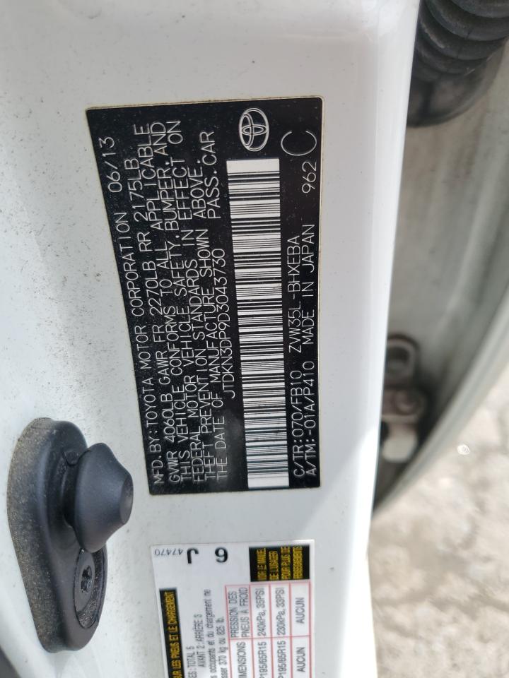2013 Toyota Prius Plug-In VIN: JTDKN3DP9D3043730 Lot: 65212485