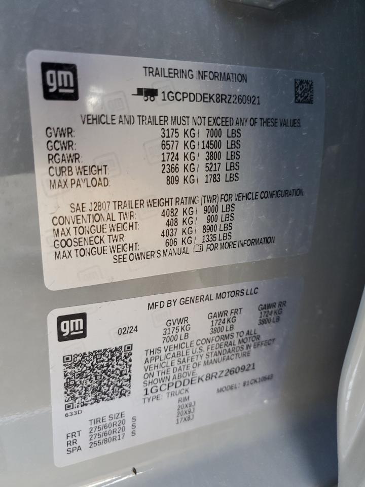 2024 Chevrolet Silverado K1500 Lt VIN: 1GCPDDEK8RZ260921 Lot: 65281685
