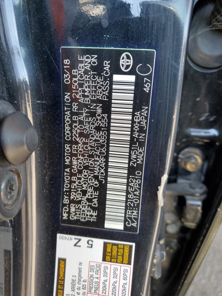 2018 Toyota Prius VIN: JTDKARFU6J3551554 Lot: 64321715