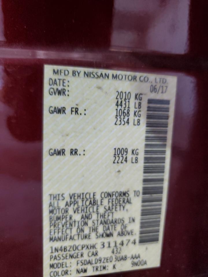 2017 Nissan Leaf S VIN: 1N4BZ0CPXHC311474 Lot: 63879515