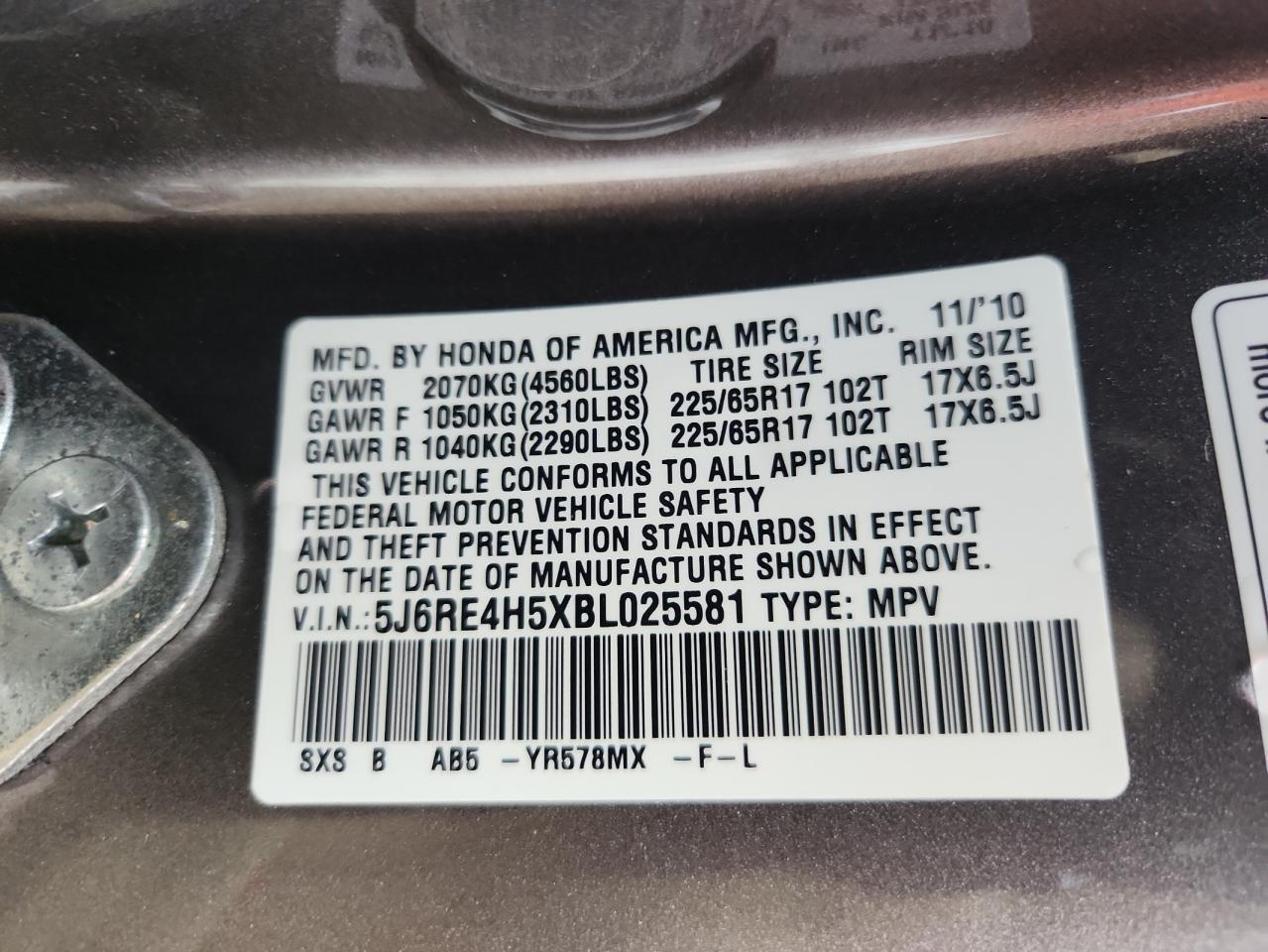 2011 Honda Cr-V Ex VIN: 5J6RE4H5XBL025581 Lot: 67356275