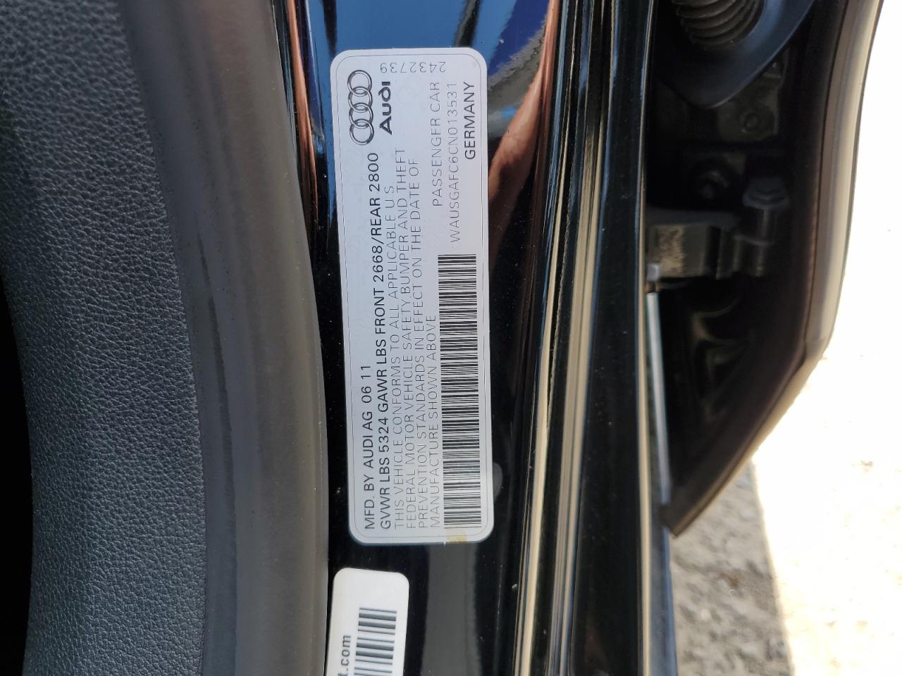 2012 Audi A7 Prestige VIN: WAUSGAFC6CN013531 Lot: 64054305