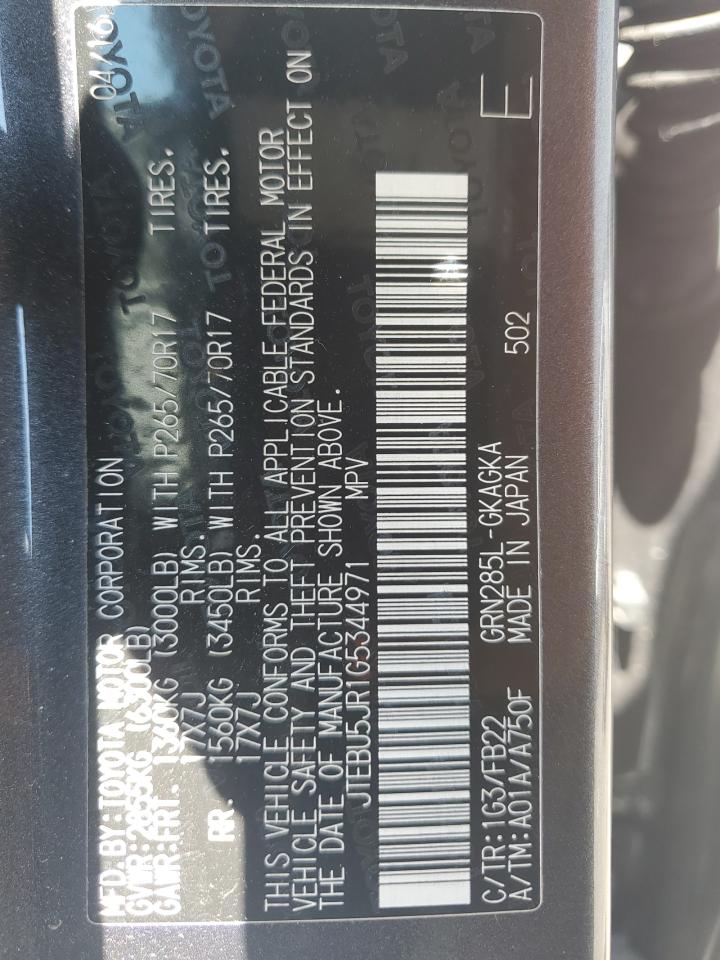 2016 Toyota 4Runner Sr5/Sr5 Premium VIN: JTEBU5JR1G5344971 Lot: 64118505