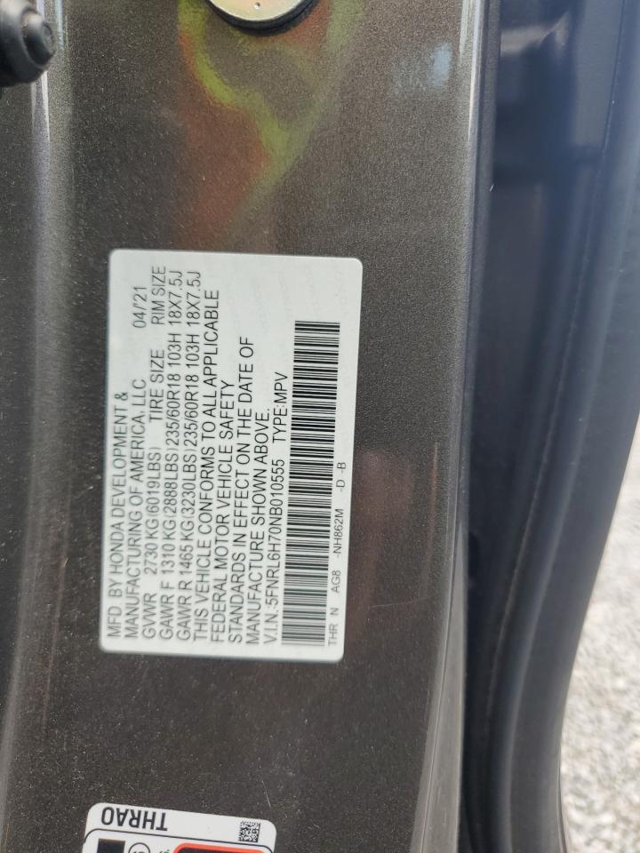 2022 Honda Odyssey Exl VIN: 5FNRL6H70NB010555 Lot: 65074205