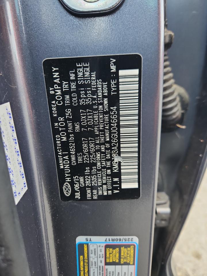 2016 Hyundai Tucson Limited VIN: KM8J33A26GU046654 Lot: 65443825