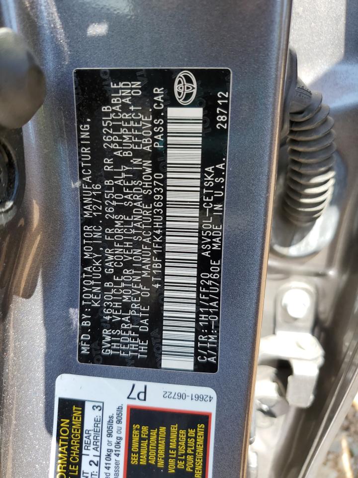 2017 Toyota Camry Le VIN: 4T1BF1FK4HU369370 Lot: 65015025