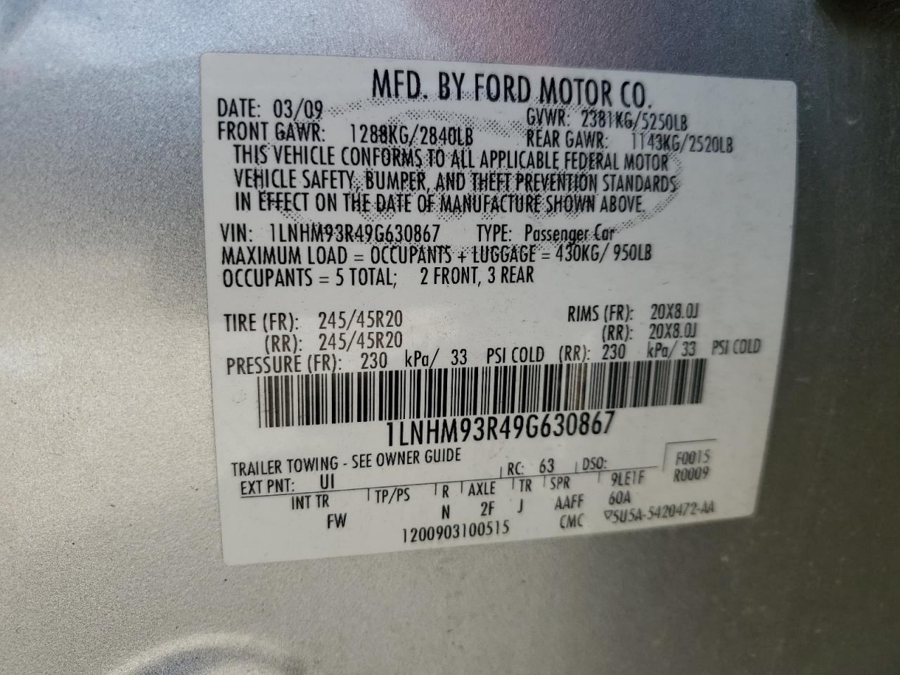 1LNHM93R49G630867 2009 Lincoln Mks