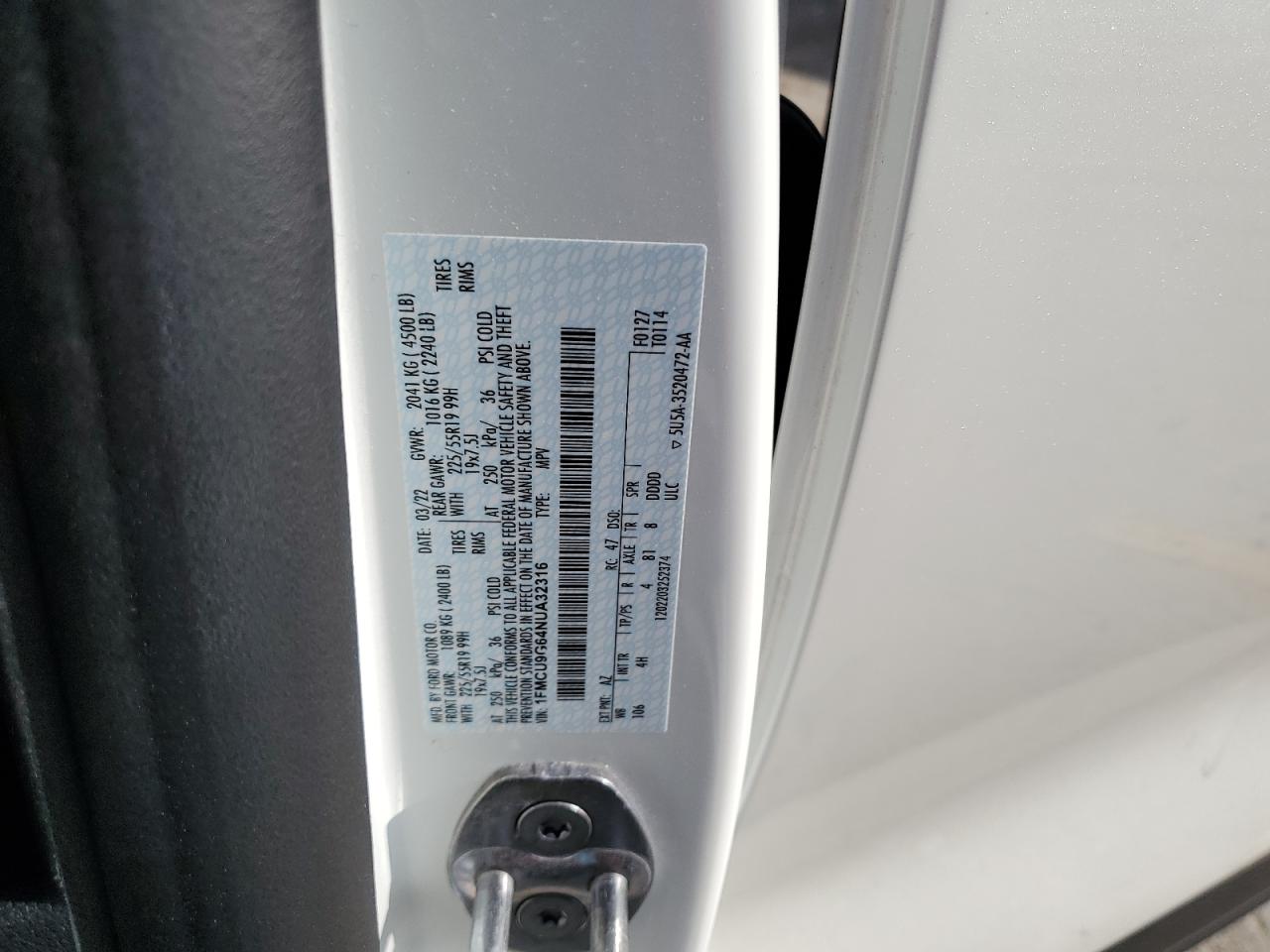 2022 Ford Escape Se VIN: 1FMCU9G64NUA32316 Lot: 64818165