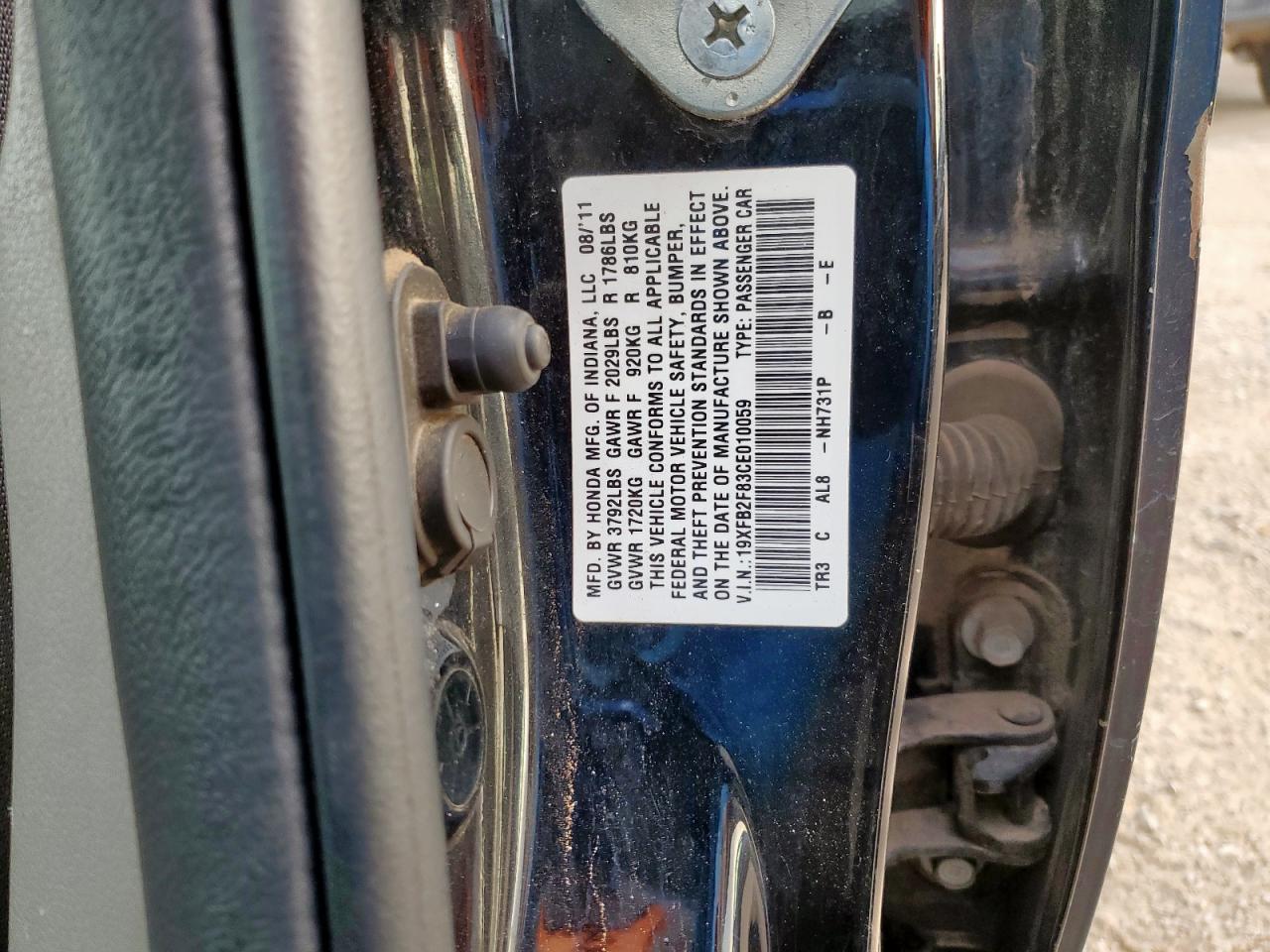 2012 Honda Civic Ex VIN: 19XFB2F83CE010059 Lot: 64657905