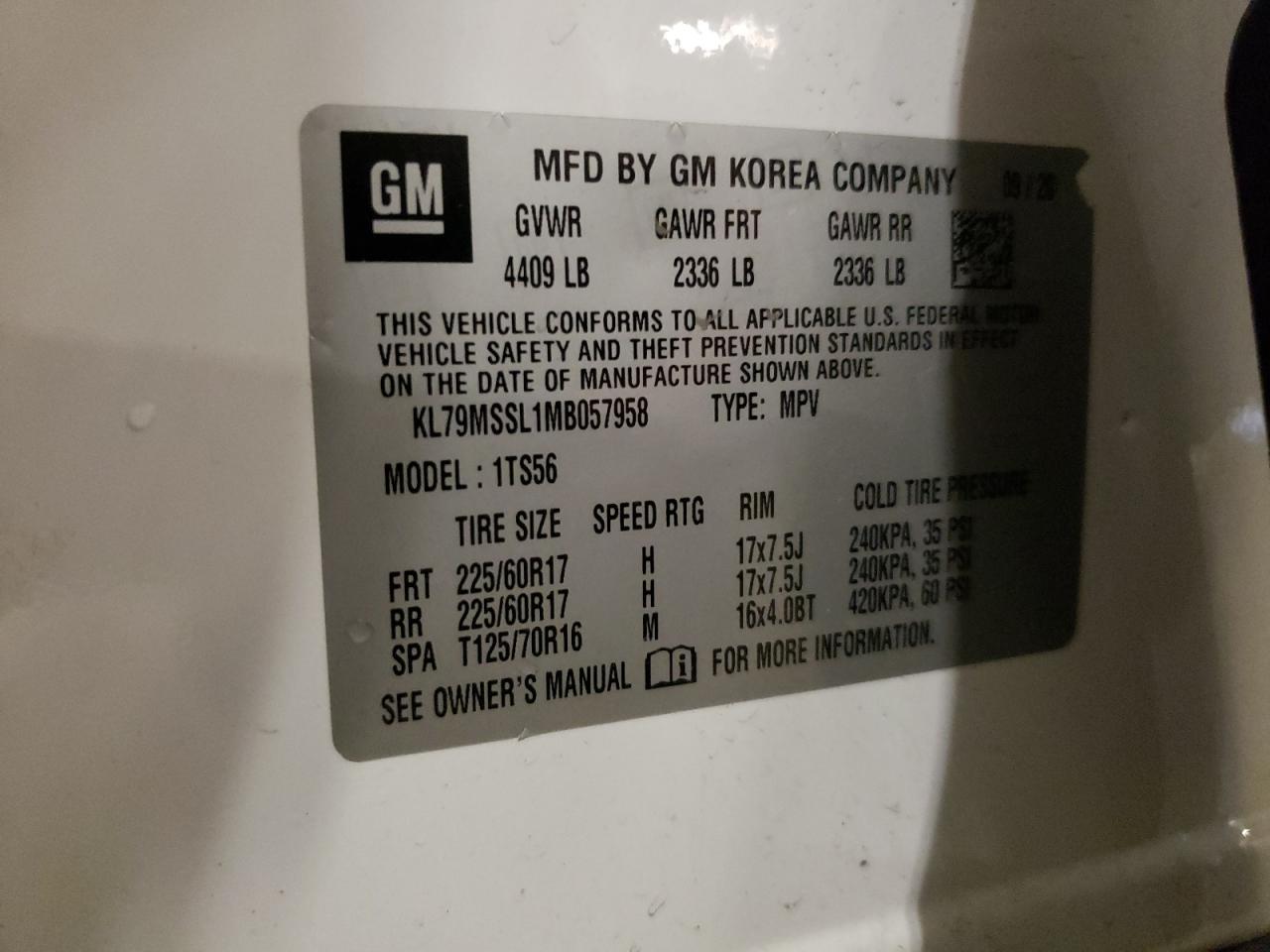 kl79mssl1mb057958 KL79MSSL1MB057958 2021 Chevrolet Trailblazer Activ