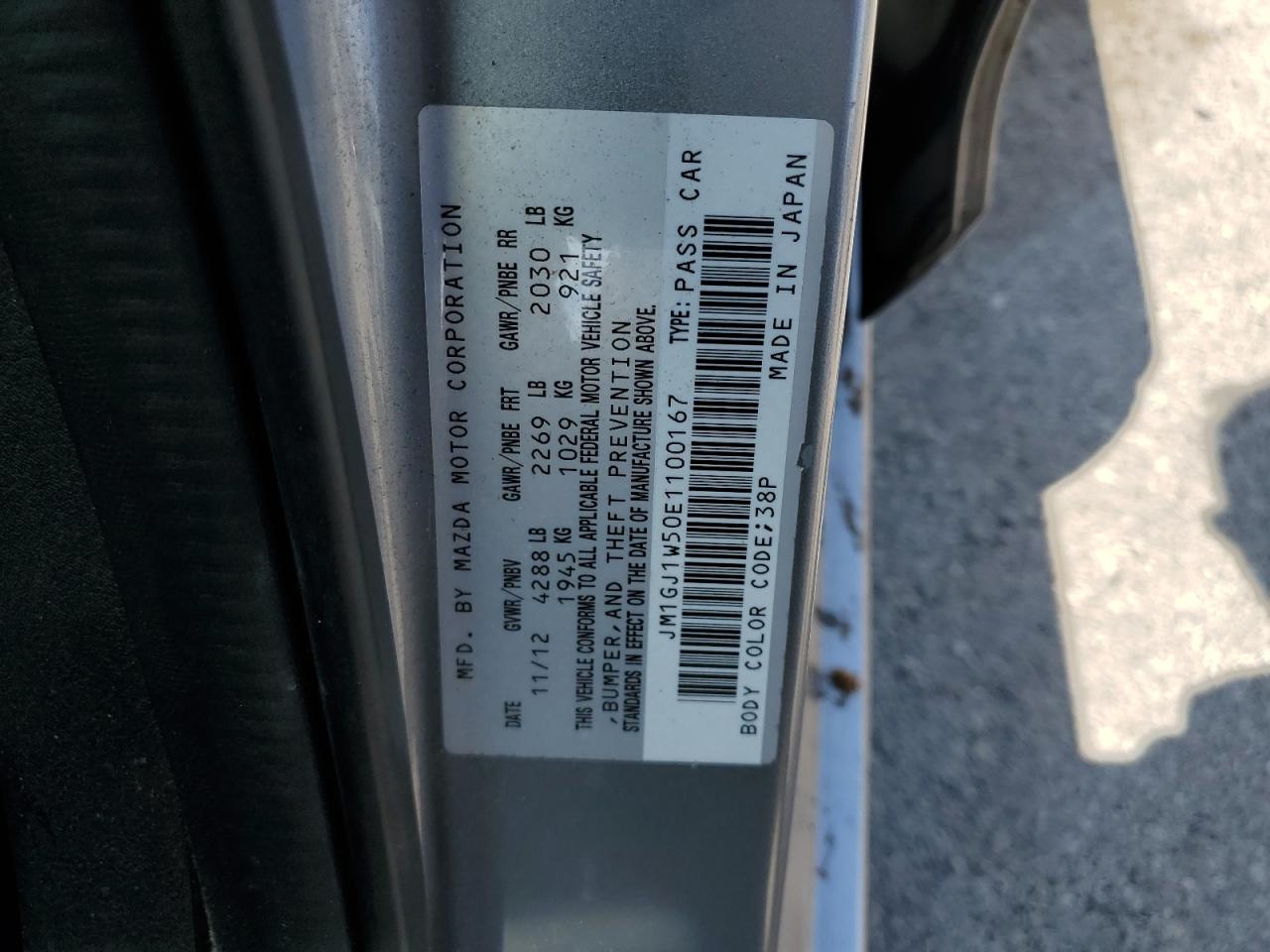 2014 Mazda 6 Grand Touring VIN: JM1GJ1W50E1100167 Lot: 63811365