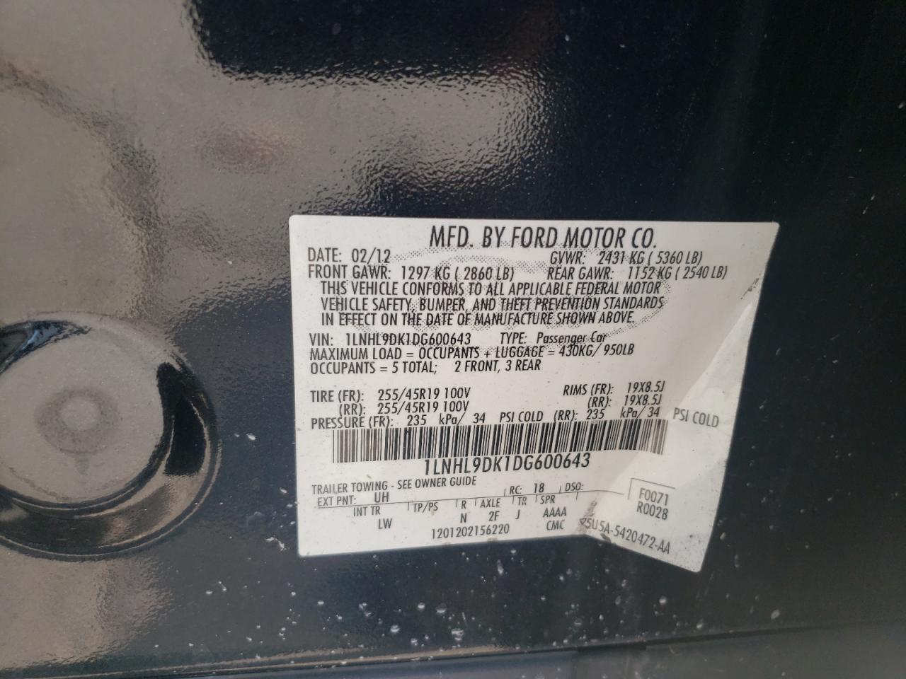 1LNHL9DK1DG600643 2013 Lincoln Mks