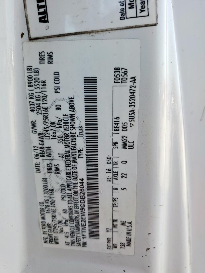 2012 Ford Econoline E250 Van VIN: 1FTNE2EW5CDB26044 Lot: 61086745