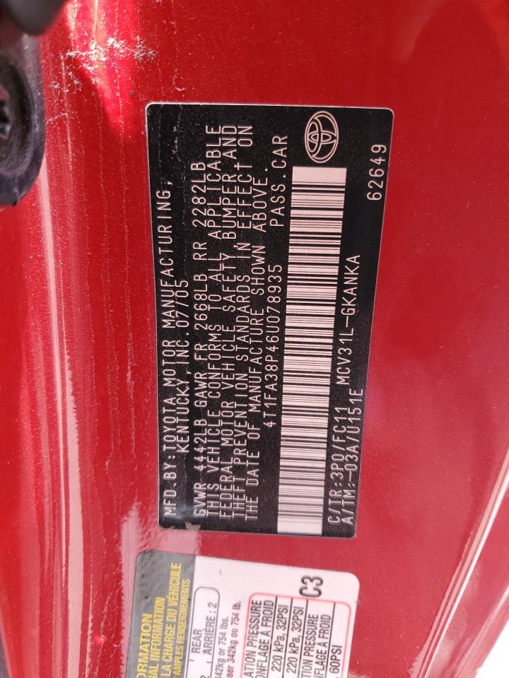 2006 Toyota Camry Solara Se VIN: 4T1FA38P46U078935 Lot: 63274085