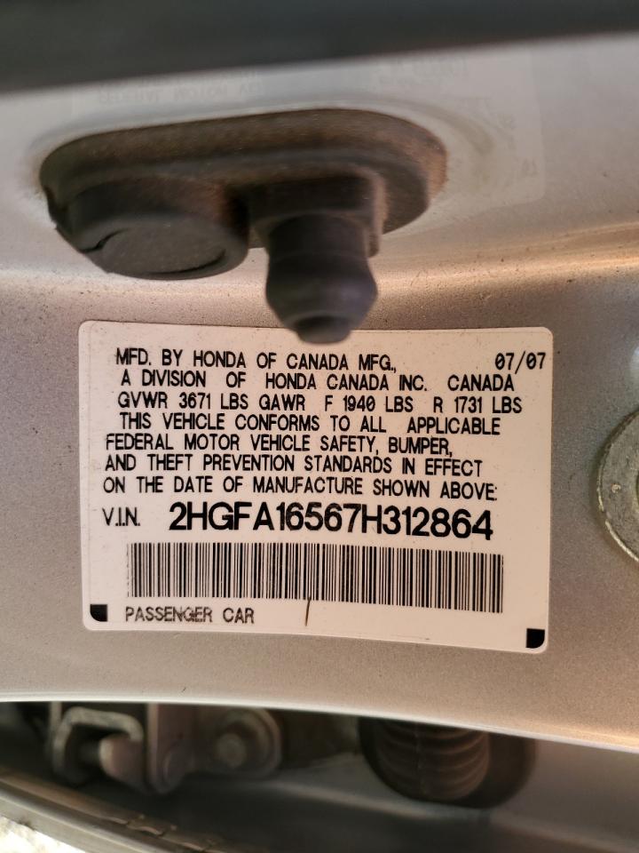 2007 Honda Civic Lx VIN: 2HGFA16567H312864 Lot: 64661755