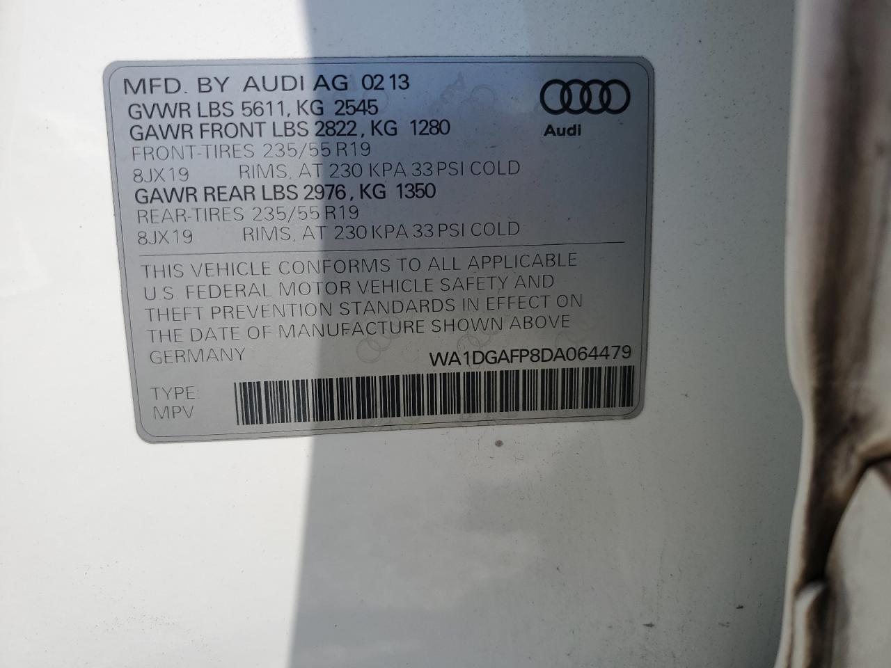 2013 Audi Q5 Premium Plus VIN: WA1DGAFP8DA064479 Lot: 65454725