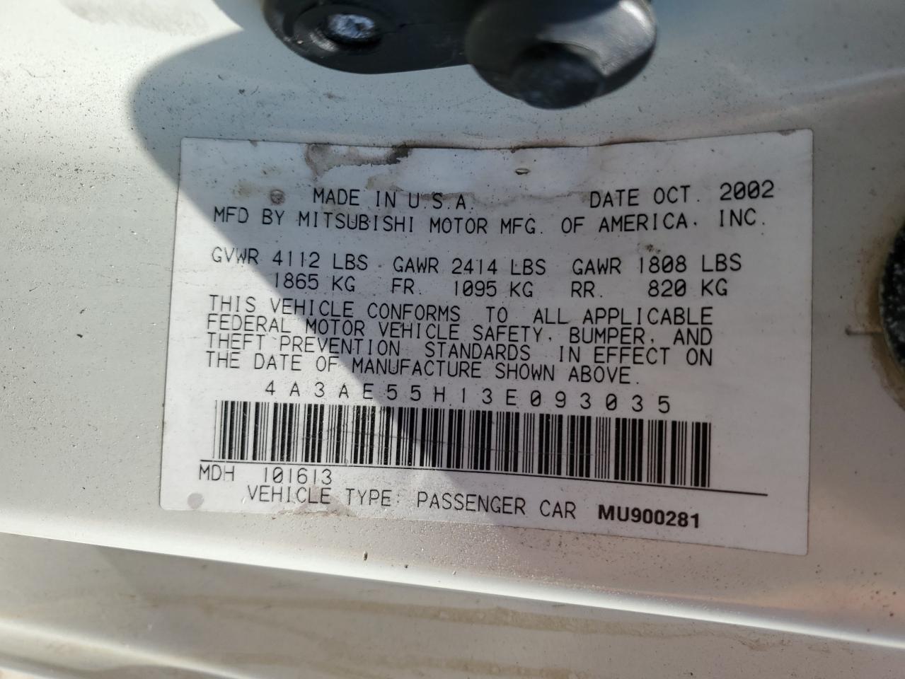 2003 Mitsubishi Eclipse Spyder Gt VIN: 4A3AE55H13E093035 Lot: 64644535