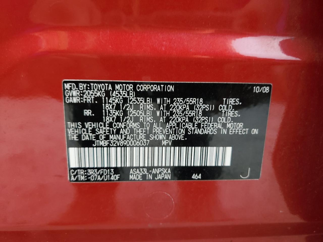 2009 Toyota Rav4 Sport VIN: JTMBF32V89D006037 Lot: 64895165