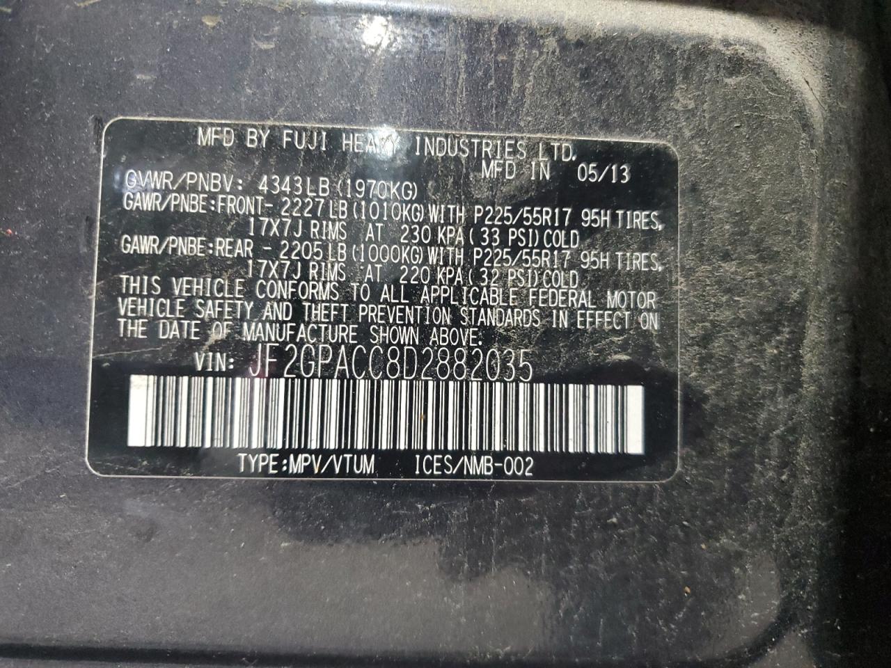 2013 Subaru Xv Crosstrek 2.0 Premium VIN: JF2GPACC8D2882035 Lot: 63281565
