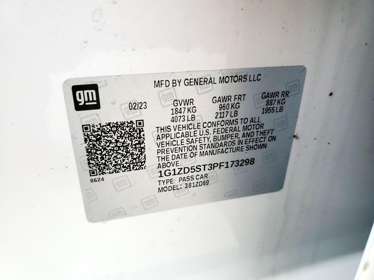 1g1zd5st3pf173298 1G1ZD5ST3PF173298 2023 Chevrolet Malibu Lt