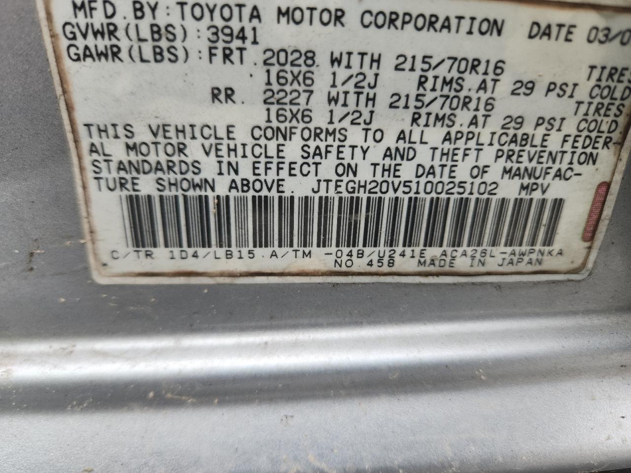 2001 Toyota Rav4 VIN: JTEGH20V510025102 Lot: 65042415