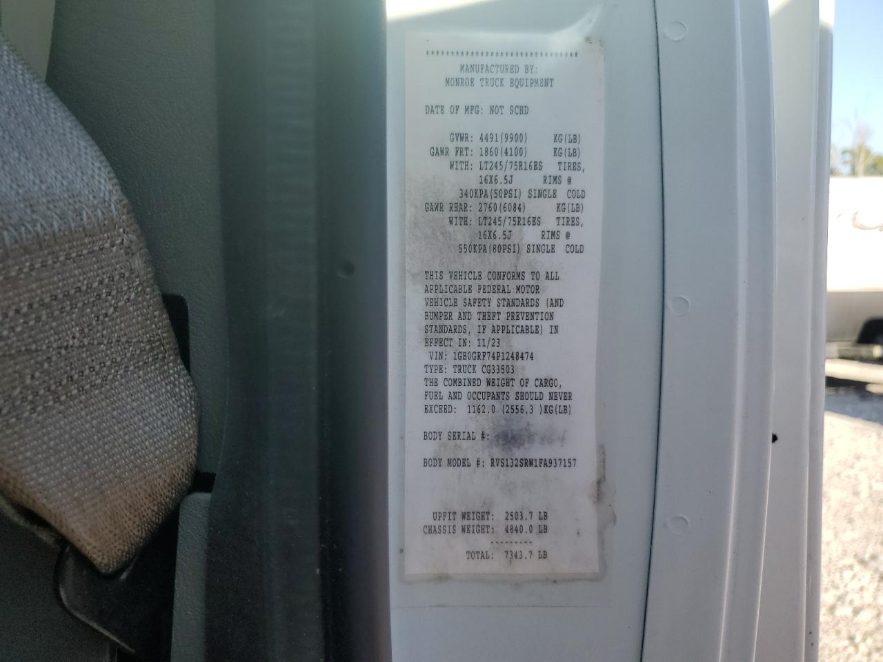 2023 Chevrolet Express G3500 VIN: 1GB0GRF74P1248474 Lot: 64606645