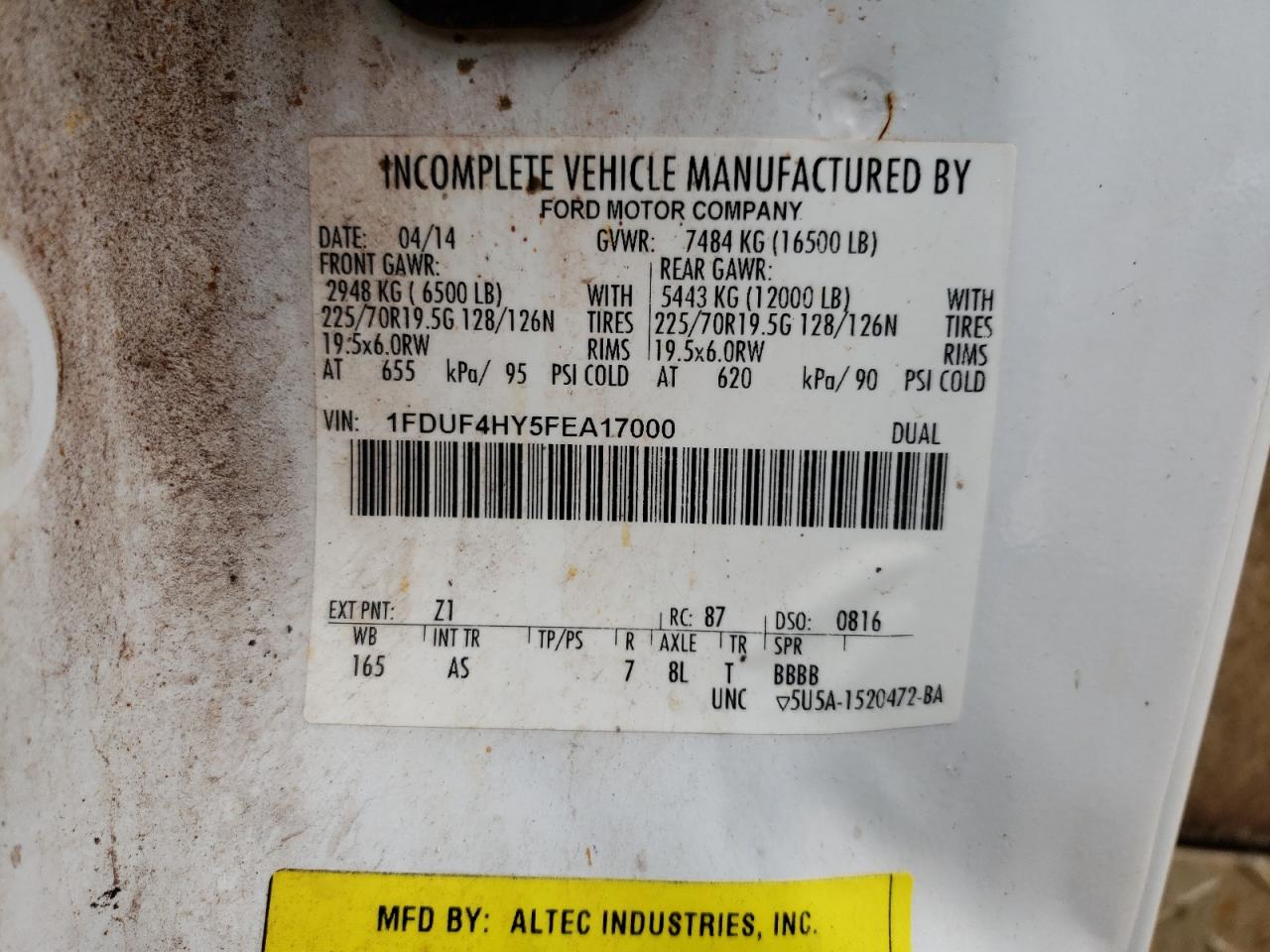 2015 Ford F450 Super Duty VIN: 1FDUF4HY5FEA17000 Lot: 64410895