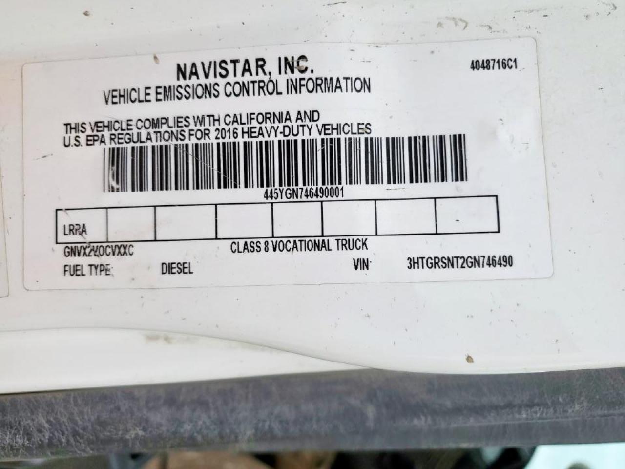 2016 International Work Star 7600 Ready Mix Truck VIN: 3HTGRSNT2GN746490 Lot: 62710065